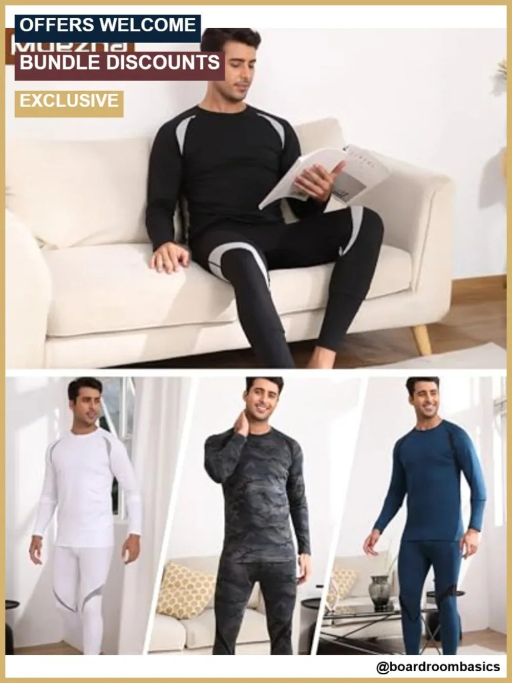 Men's Thermal Underwear Set Long Johns Base Layer 92% Polyester Fleece Lined